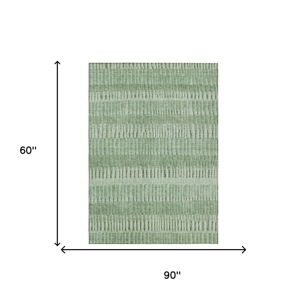 5' X 8' Green And Ivory Striped Washable Indoor Outdoor Area Rug HomeRoots