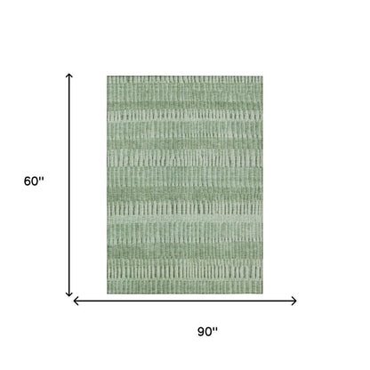 5' X 8' Green And Ivory Striped Washable Indoor Outdoor Area Rug HomeRoots