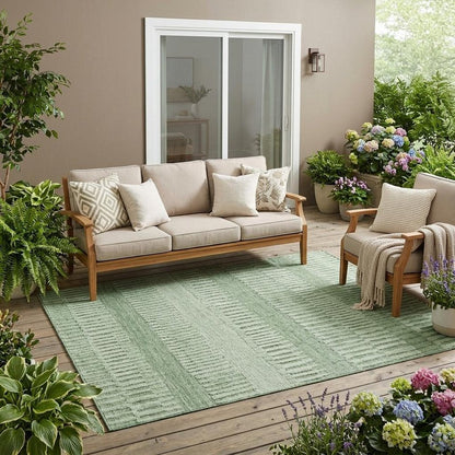 5' X 8' Green And Ivory Striped Washable Indoor Outdoor Area Rug HomeRoots