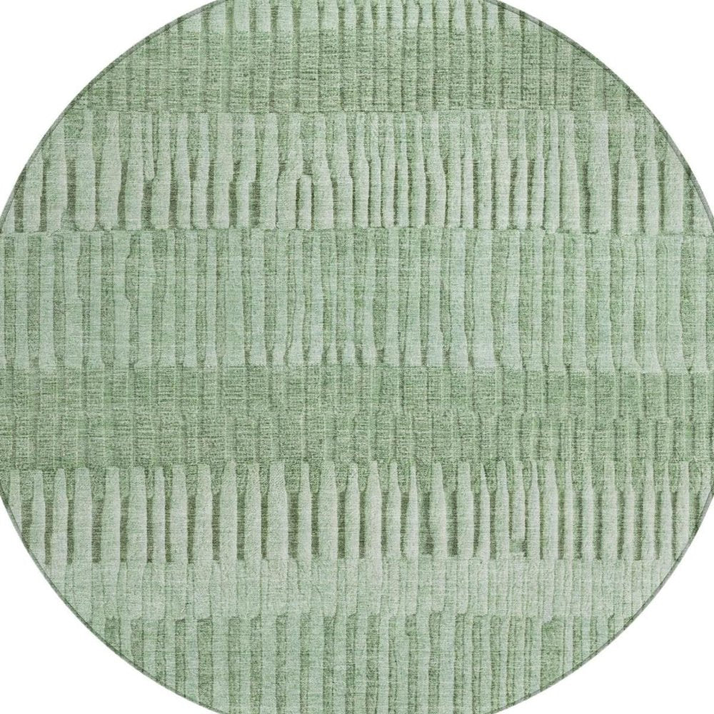 8' Green And Ivory Round Striped Washable Indoor Outdoor Area Rug