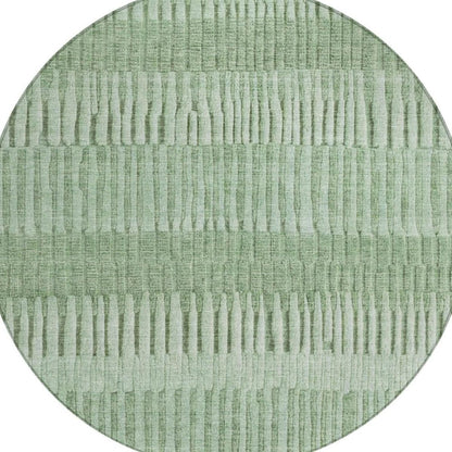 8' Green And Ivory Round Striped Washable Indoor Outdoor Area Rug