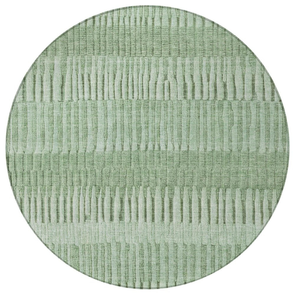 8' Green And Ivory Round Striped Washable Indoor Outdoor Area Rug