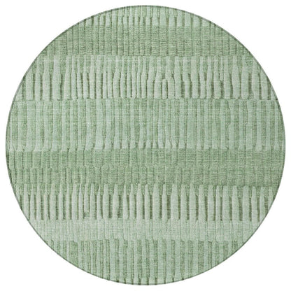 8' Green And Ivory Round Striped Washable Indoor Outdoor Area Rug
