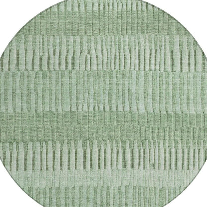 8' Green And Ivory Round Striped Washable Indoor Outdoor Area Rug