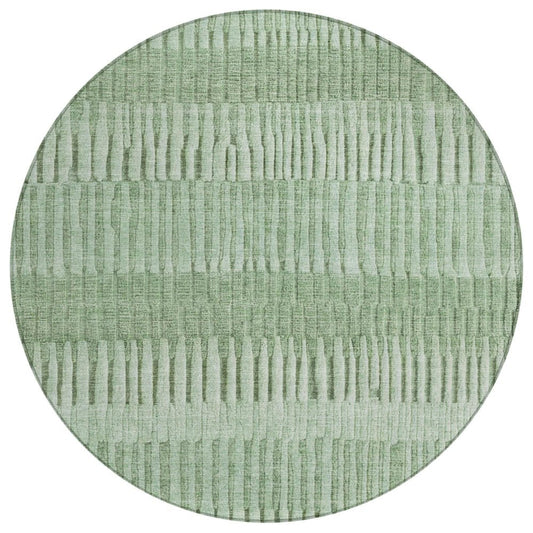 8' Green And Ivory Round Striped Washable Indoor Outdoor Area Rug