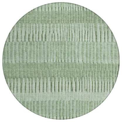 8' Green And Ivory Round Striped Washable Indoor Outdoor Area Rug HomeRoots