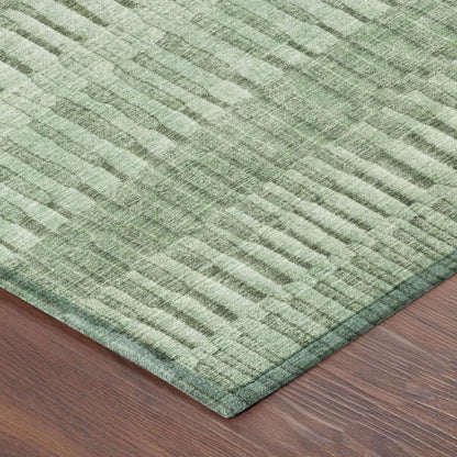8' Green And Ivory Round Striped Washable Indoor Outdoor Area Rug
