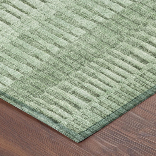 8' Green And Ivory Round Striped Washable Indoor Outdoor Area Rug