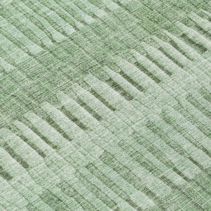 8' Green And Ivory Round Striped Washable Indoor Outdoor Area Rug HomeRoots