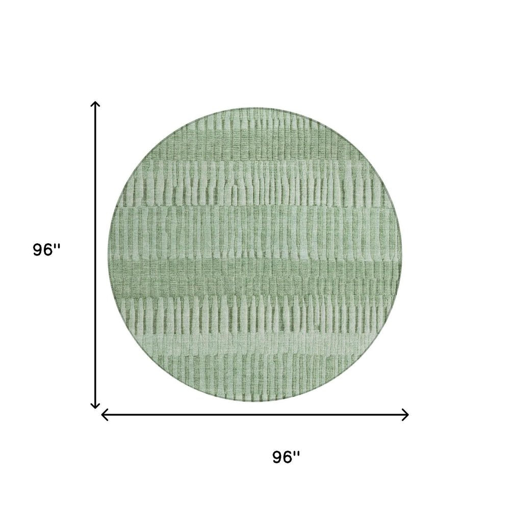 8' Green And Ivory Round Striped Washable Indoor Outdoor Area Rug HomeRoots