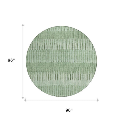 8' Green And Ivory Round Striped Washable Indoor Outdoor Area Rug HomeRoots