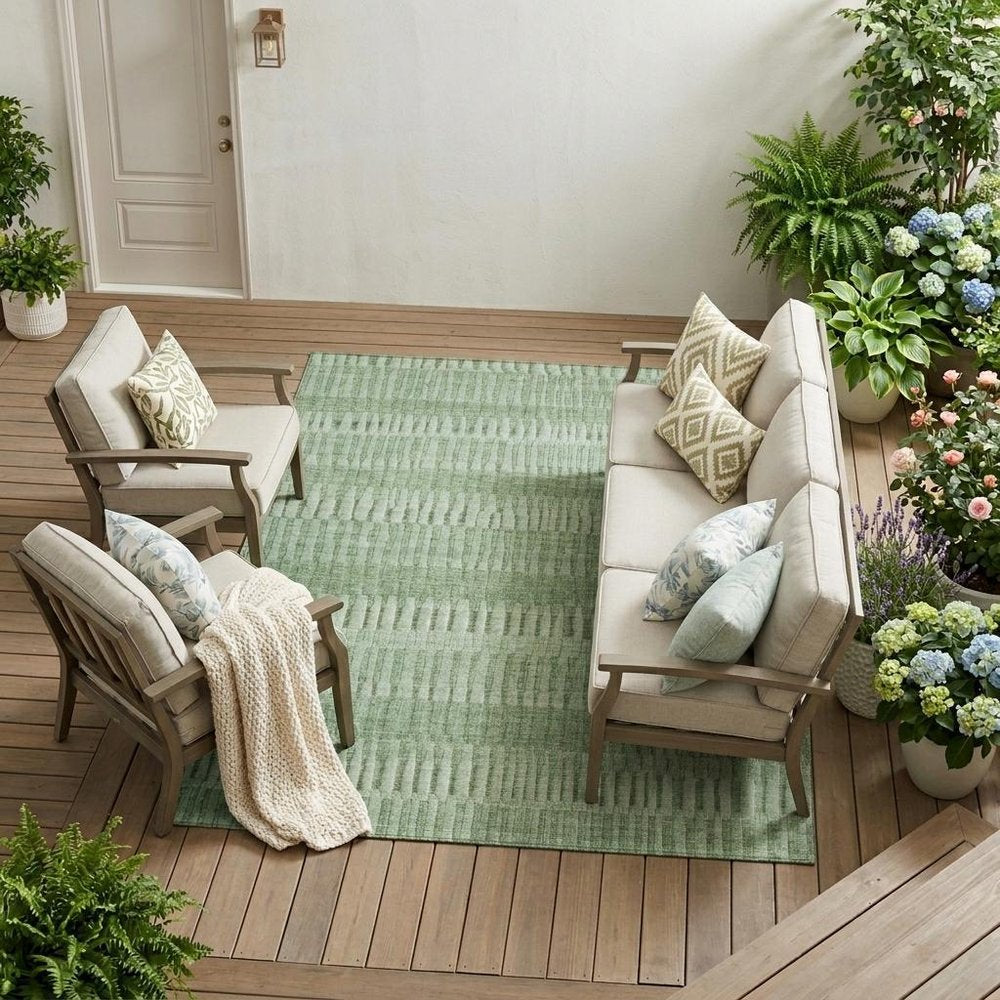 8' X 10' Green And Ivory Striped Washable Indoor Outdoor Area Rug HomeRoots