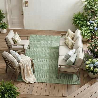 8' X 10' Green And Ivory Striped Washable Indoor Outdoor Area Rug HomeRoots