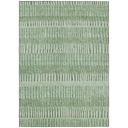 8' X 10' Green And Ivory Striped Washable Indoor Outdoor Area Rug HomeRoots