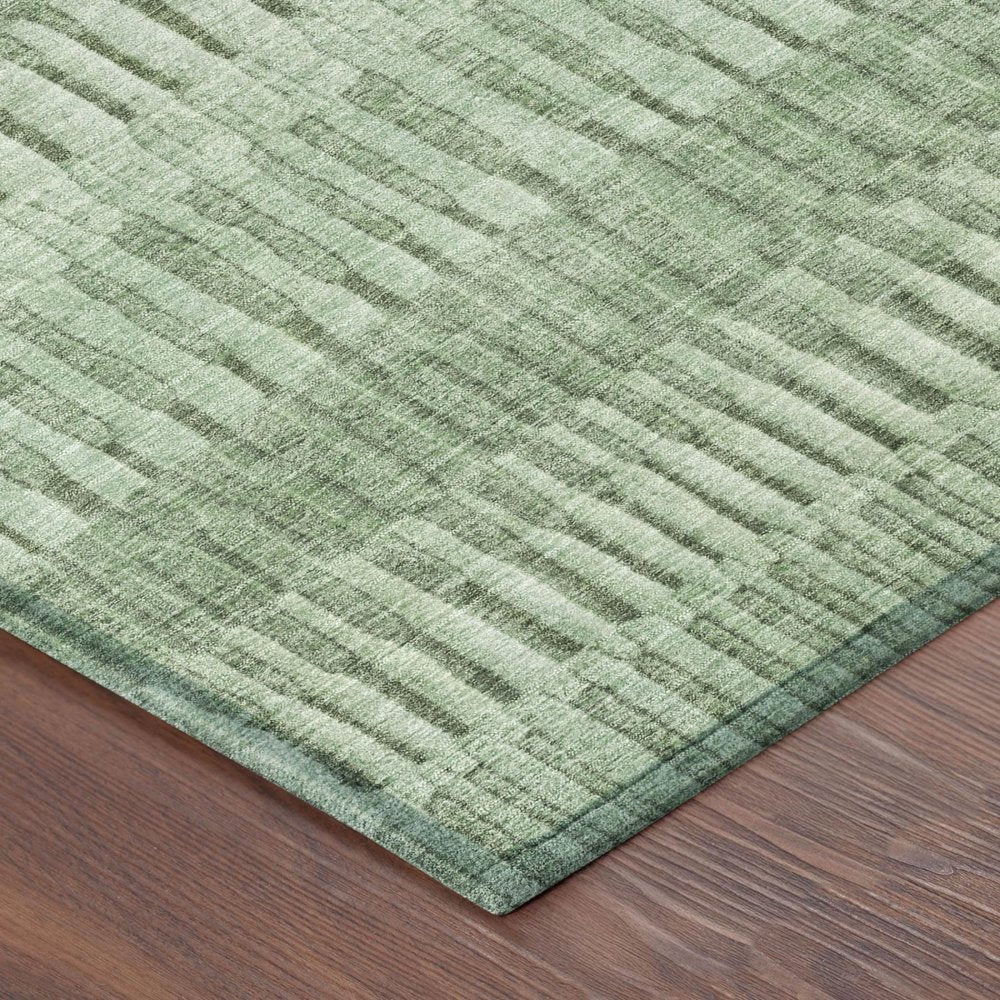 8' X 10' Green And Ivory Striped Washable Indoor Outdoor Area Rug HomeRoots