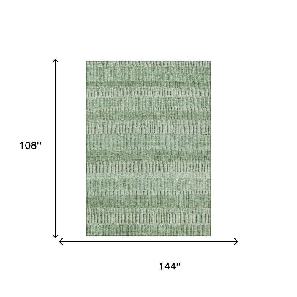 9' X 12' Green And Ivory Striped Washable Indoor Outdoor Area Rug HomeRoots