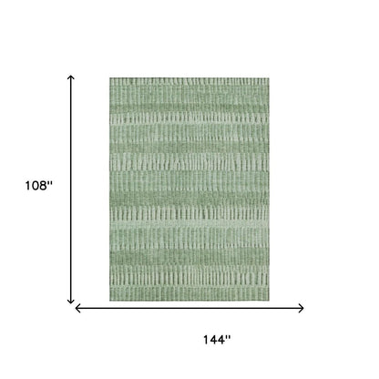 9' X 12' Green And Ivory Striped Washable Indoor Outdoor Area Rug HomeRoots