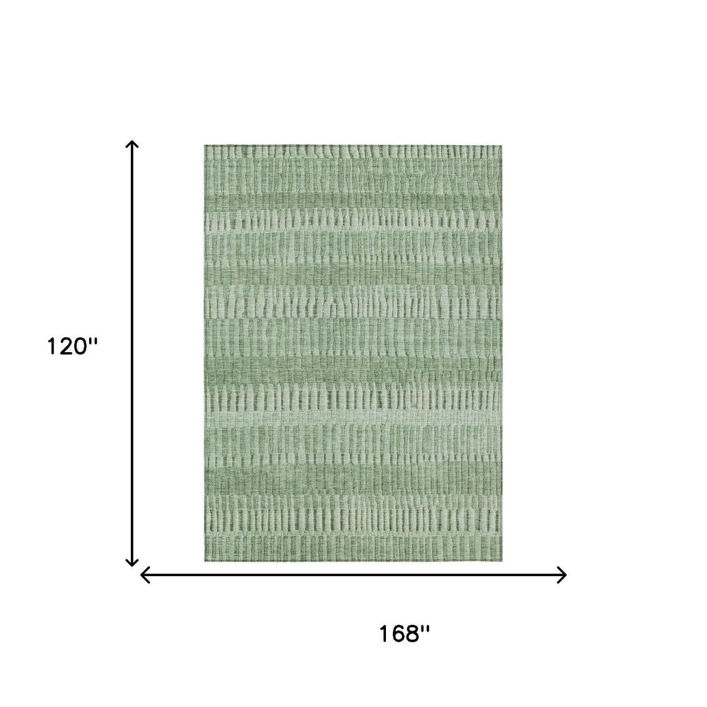 10' X 14' Green And Ivory Striped Washable Indoor Outdoor Area Rug — view 4
