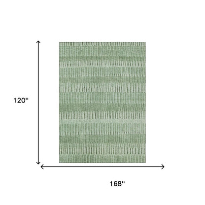 10' X 14' Green And Ivory Striped Washable Indoor Outdoor Area Rug HomeRoots