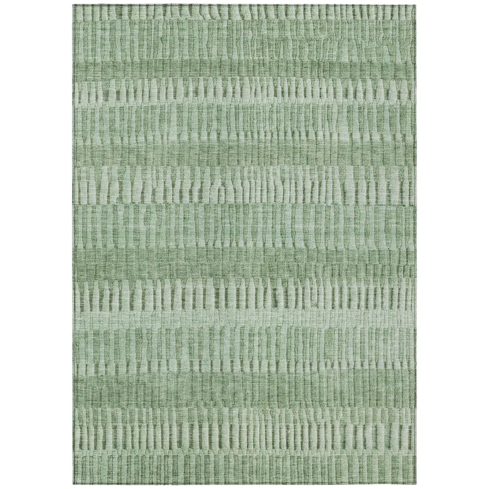 10' X 14' Green And Ivory Striped Washable Indoor Outdoor Area Rug — view 1