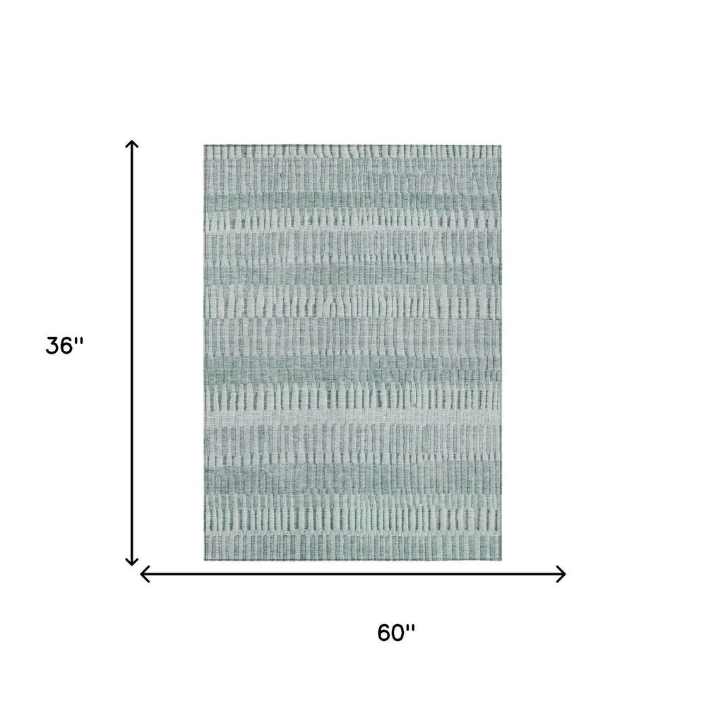 3' X 5' Aqua And Teal Blue Striped Washable Indoor Outdoor Area Rug — view 5