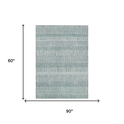 5' X 8' Aqua And Teal Blue Striped Washable Indoor Outdoor Area Rug HomeRoots