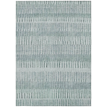 5' X 8' Aqua And Teal Blue Striped Washable Indoor Outdoor Area Rug