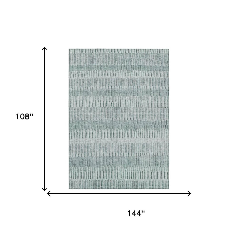 9' X 12' Aqua And Teal Blue Striped Washable Indoor Outdoor Area Rug — view 4