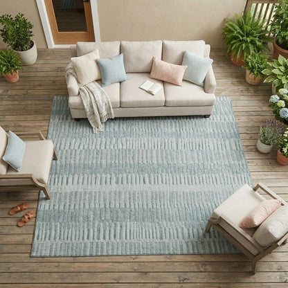 9' X 12' Aqua And Teal Blue Striped Washable Indoor Outdoor Area Rug HomeRoots