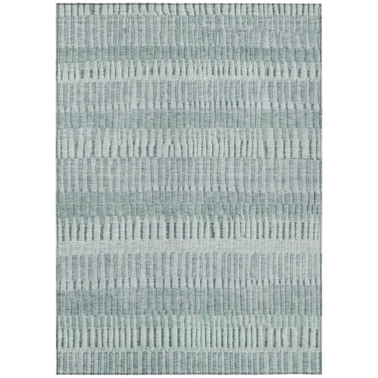 9' X 12' Aqua And Teal Blue Striped Washable Indoor Outdoor Area Rug