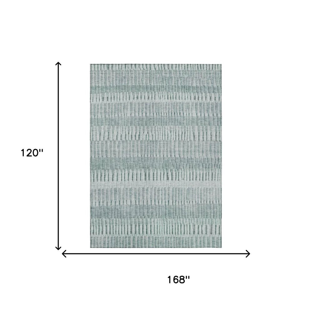 10' X 14' Aqua And Teal Blue Striped Washable Indoor Outdoor Area Rug — view 4