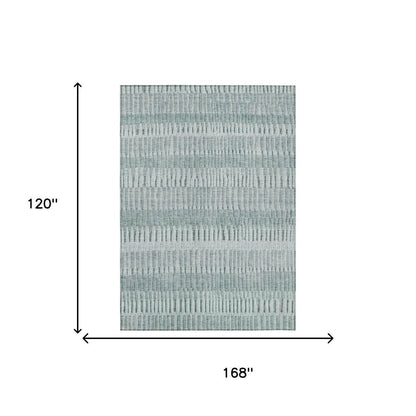 10' X 14' Aqua And Teal Blue Striped Washable Indoor Outdoor Area Rug HomeRoots