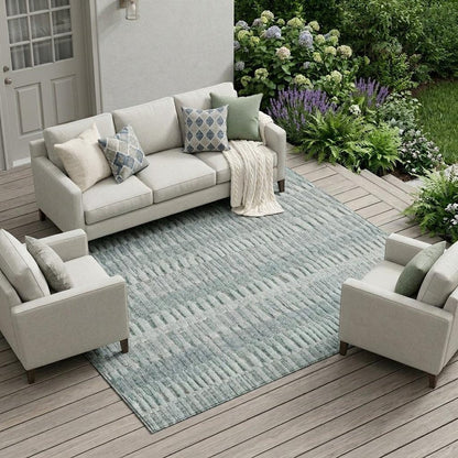 10' X 14' Aqua And Teal Blue Striped Washable Indoor Outdoor Area Rug HomeRoots