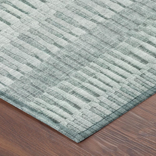 10' X 14' Aqua And Teal Blue Striped Washable Indoor Outdoor Area Rug
