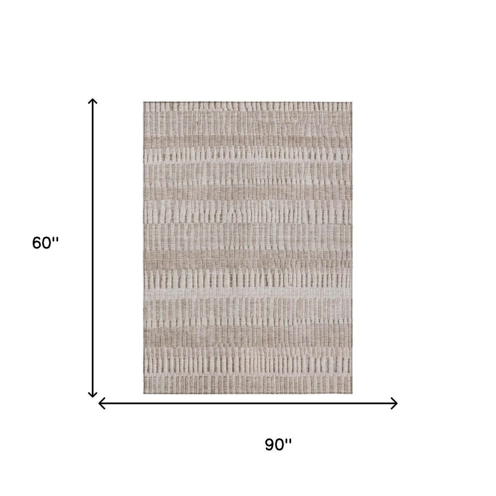 5' X 8' Beige And Brown Striped Washable Indoor Outdoor Area Rug HomeRoots