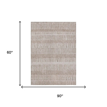 5' X 8' Beige And Brown Striped Washable Indoor Outdoor Area Rug HomeRoots
