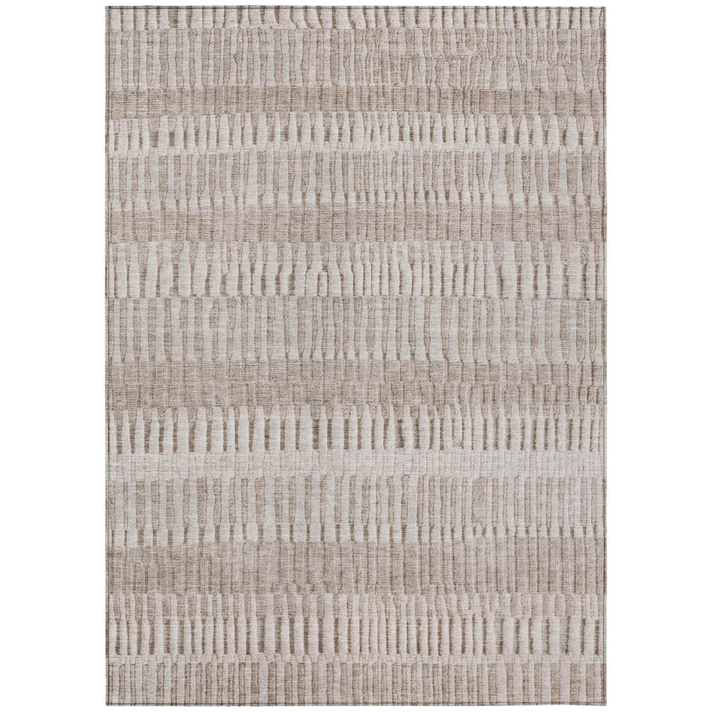 5' X 8' Beige And Brown Striped Washable Indoor Outdoor Area Rug — view 1