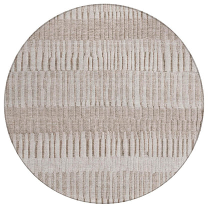 8' Beige And Brown Round Striped Washable Indoor Outdoor Area Rug HomeRoots