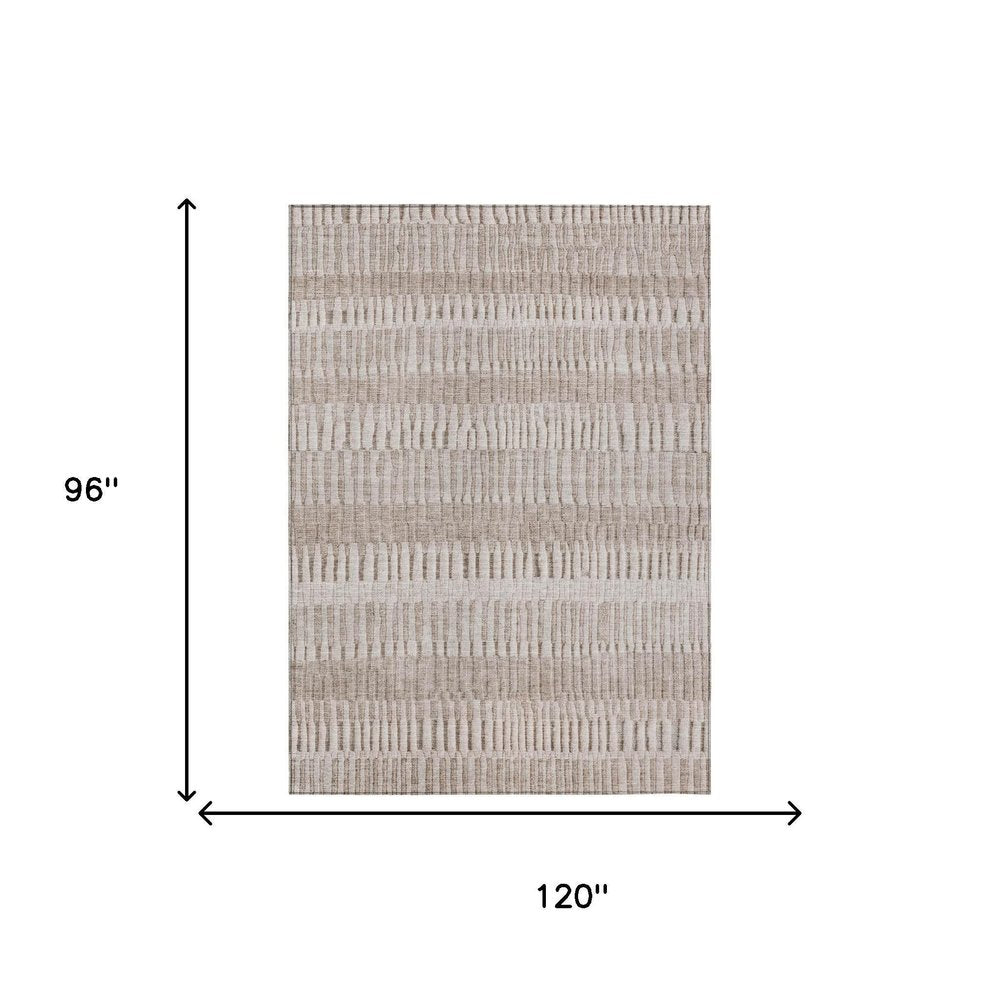 8' X 10' Beige And Brown Striped Washable Indoor Outdoor Area Rug — view 4