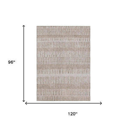8' X 10' Beige And Brown Striped Washable Indoor Outdoor Area Rug HomeRoots
