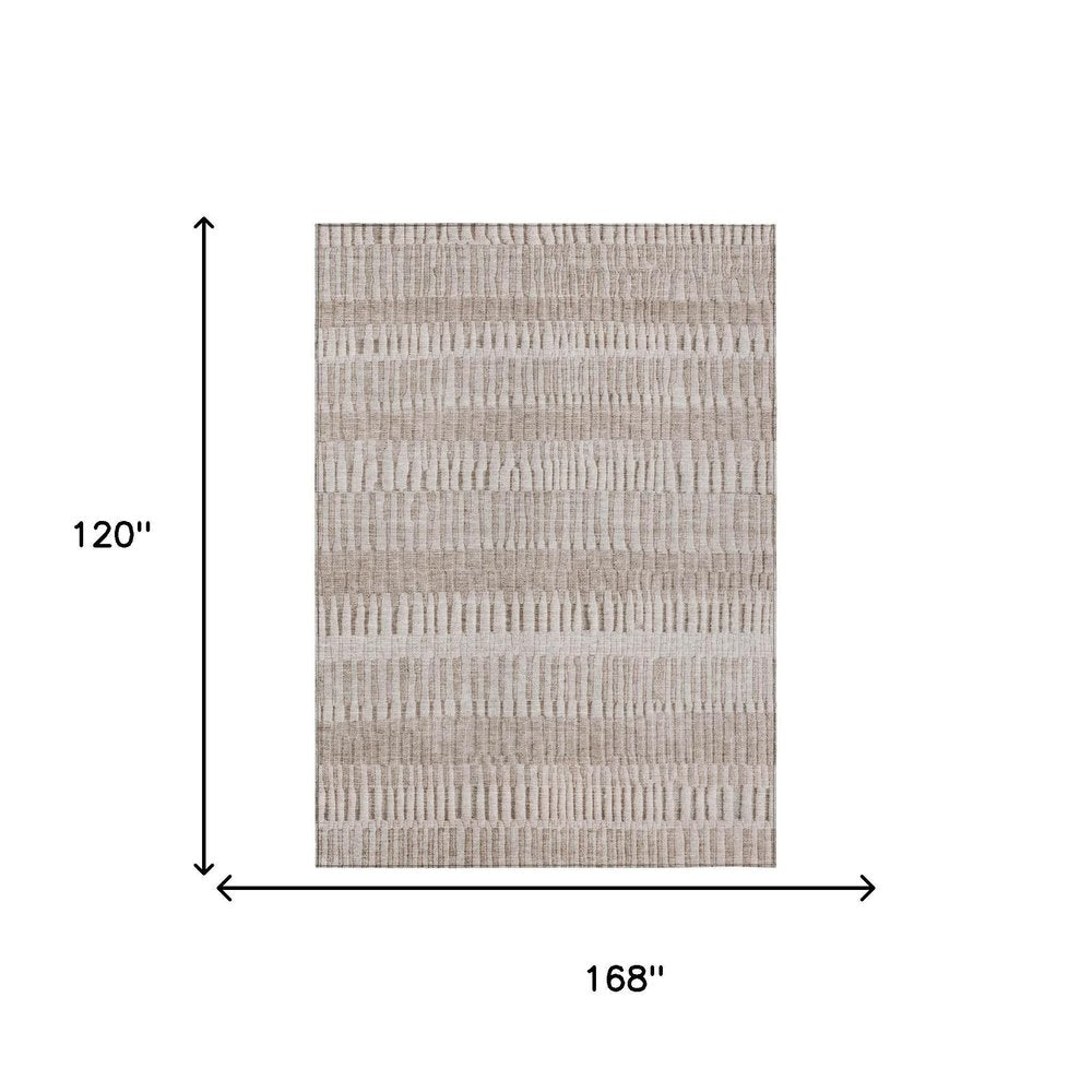 10' X 14' Beige And Brown Striped Washable Indoor Outdoor Area Rug — view 4