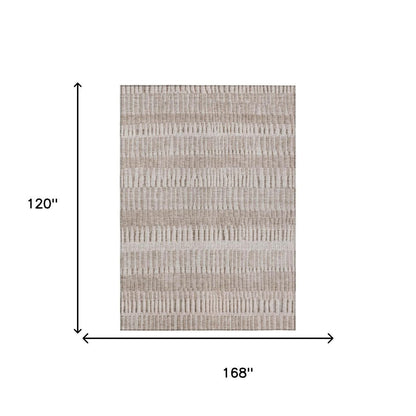 10' X 14' Beige And Brown Striped Washable Indoor Outdoor Area Rug