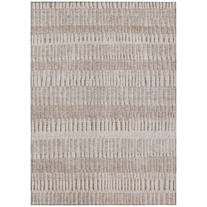10' X 14' Beige And Brown Striped Washable Indoor Outdoor Area Rug HomeRoots
