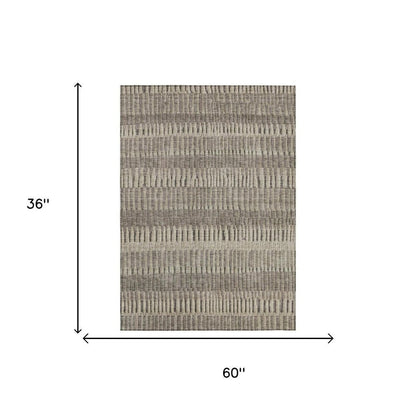 3' X 5' Brown And Beige Striped Washable Indoor Outdoor Area Rug HomeRoots