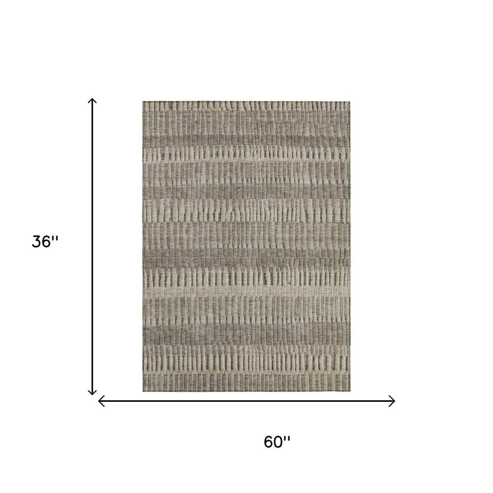 3' X 5' Brown And Beige Striped Washable Indoor Outdoor Area Rug HomeRoots
