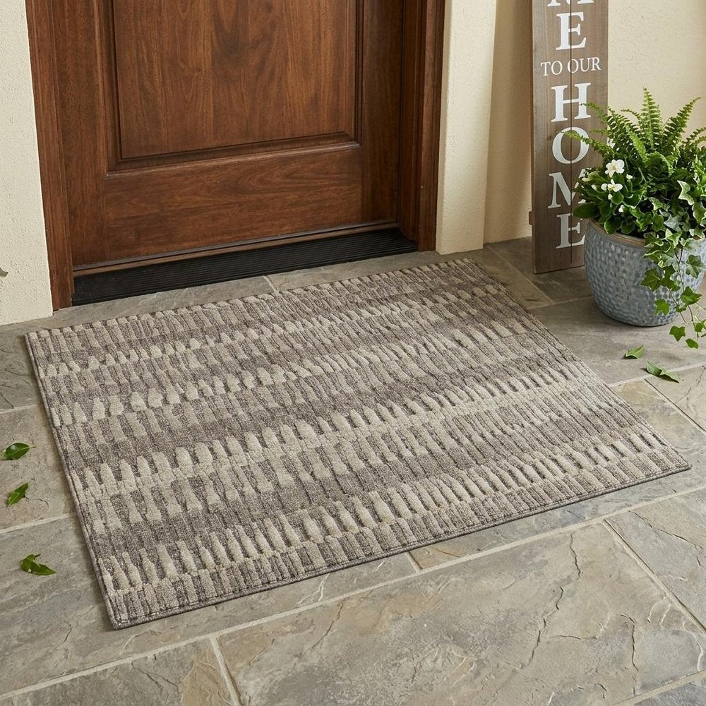 3' X 5' Brown And Beige Striped Washable Indoor Outdoor Area Rug HomeRoots