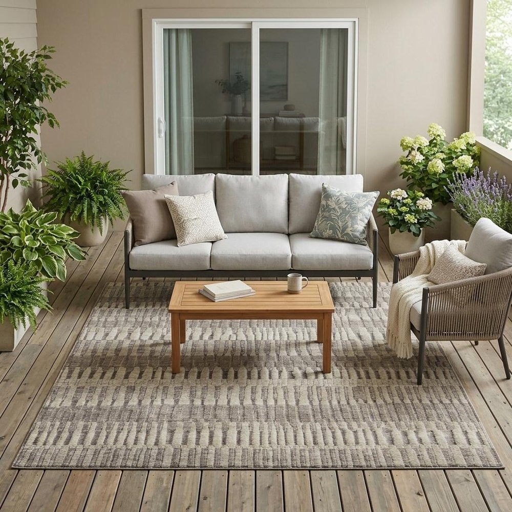 5' X 8' Brown And Beige Striped Washable Indoor Outdoor Area Rug HomeRoots