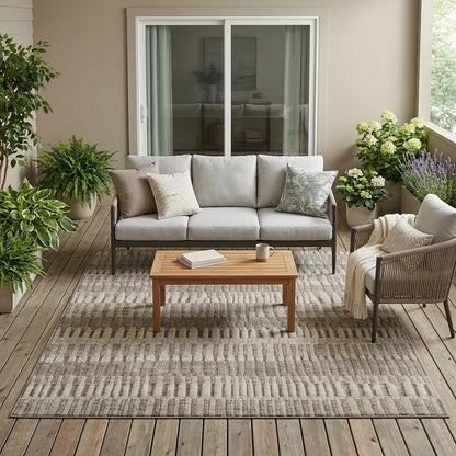 5' X 8' Brown And Beige Striped Washable Indoor Outdoor Area Rug HomeRoots