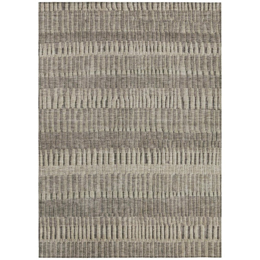 5' X 8' Brown And Beige Striped Washable Indoor Outdoor Area Rug