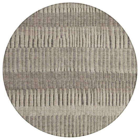 8' Brown And Beige Round Striped Washable Indoor Outdoor Area Rug